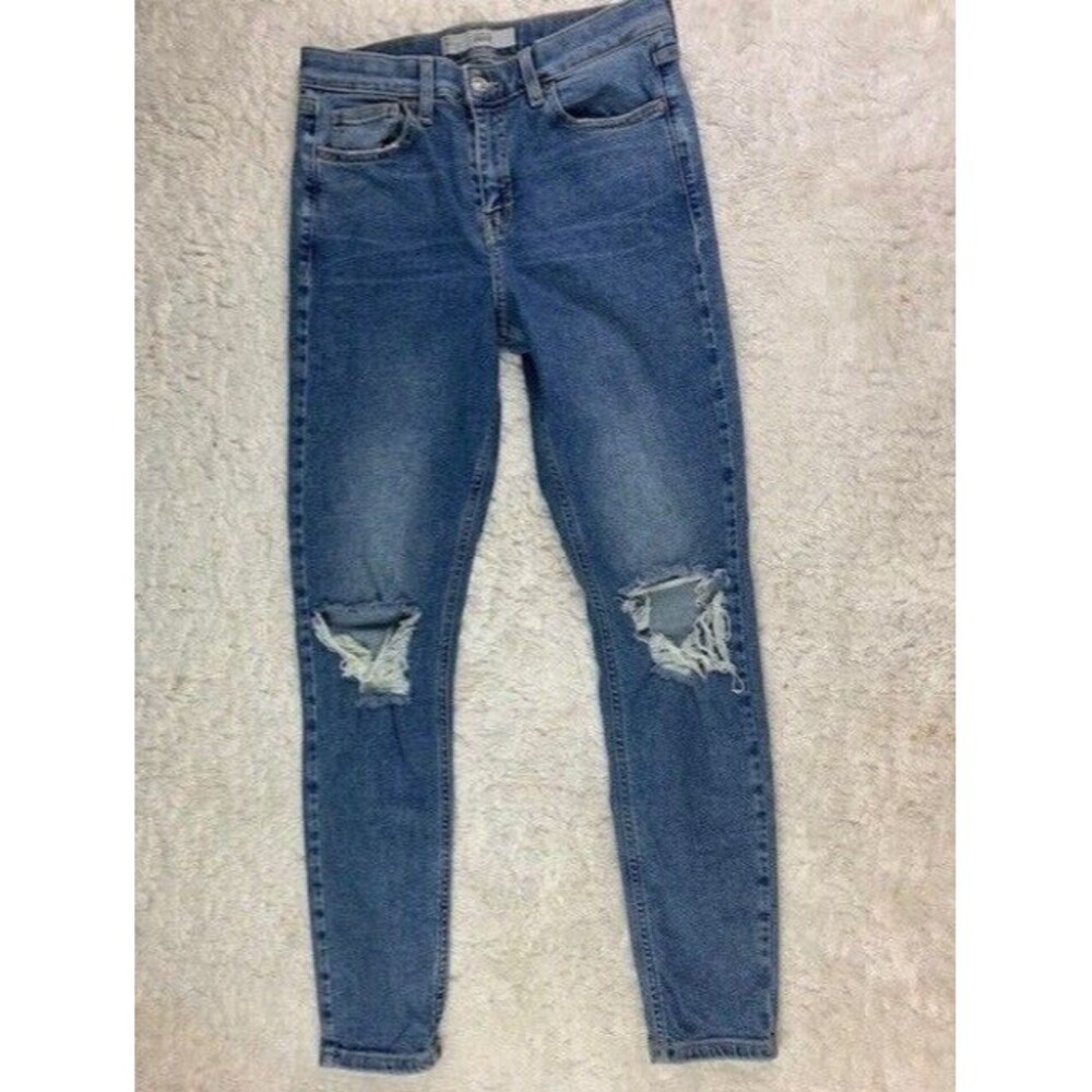 TopShop Moto Size 28 Womens Jeans Skinny Distress Mid Rise Med Wash Stretch